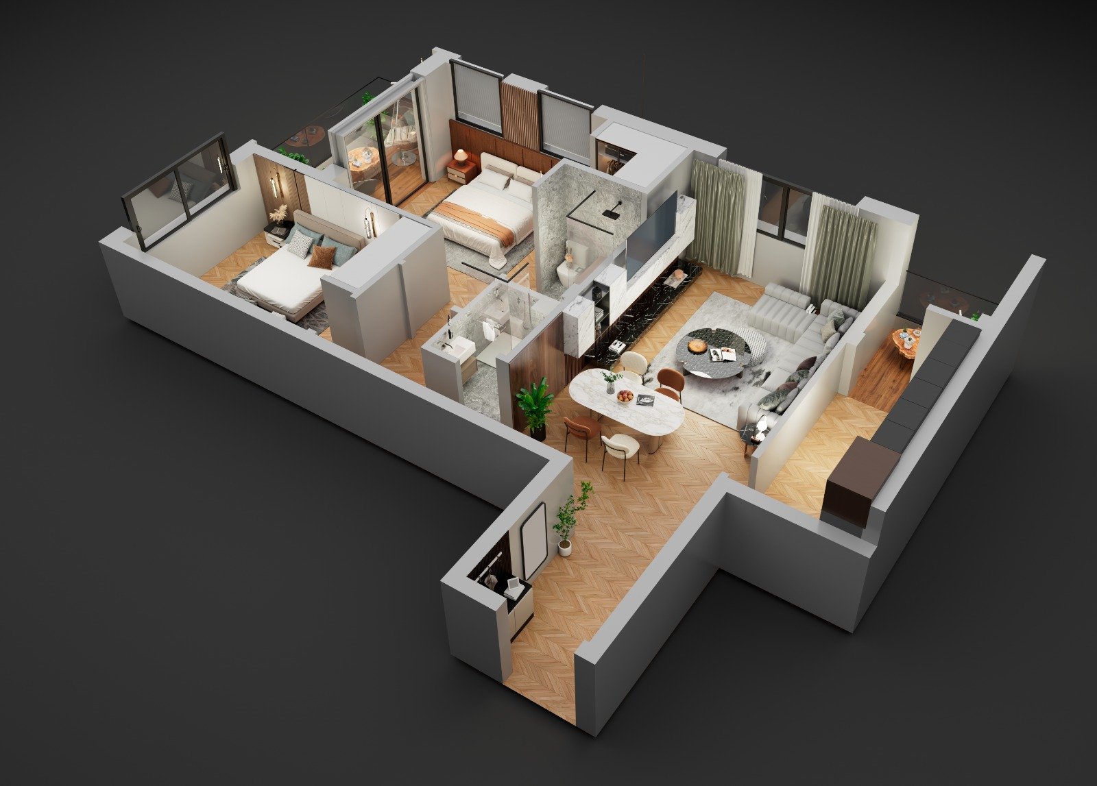 Visualisation 3D appartement Novara Living — cuisine