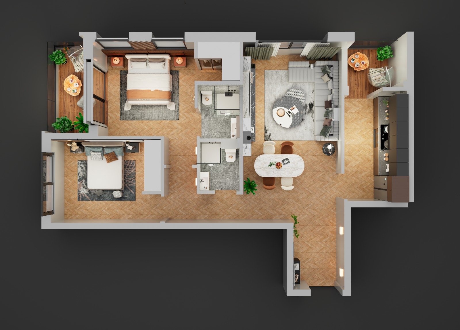 Visualisation 3D appartement Novara Living — salon