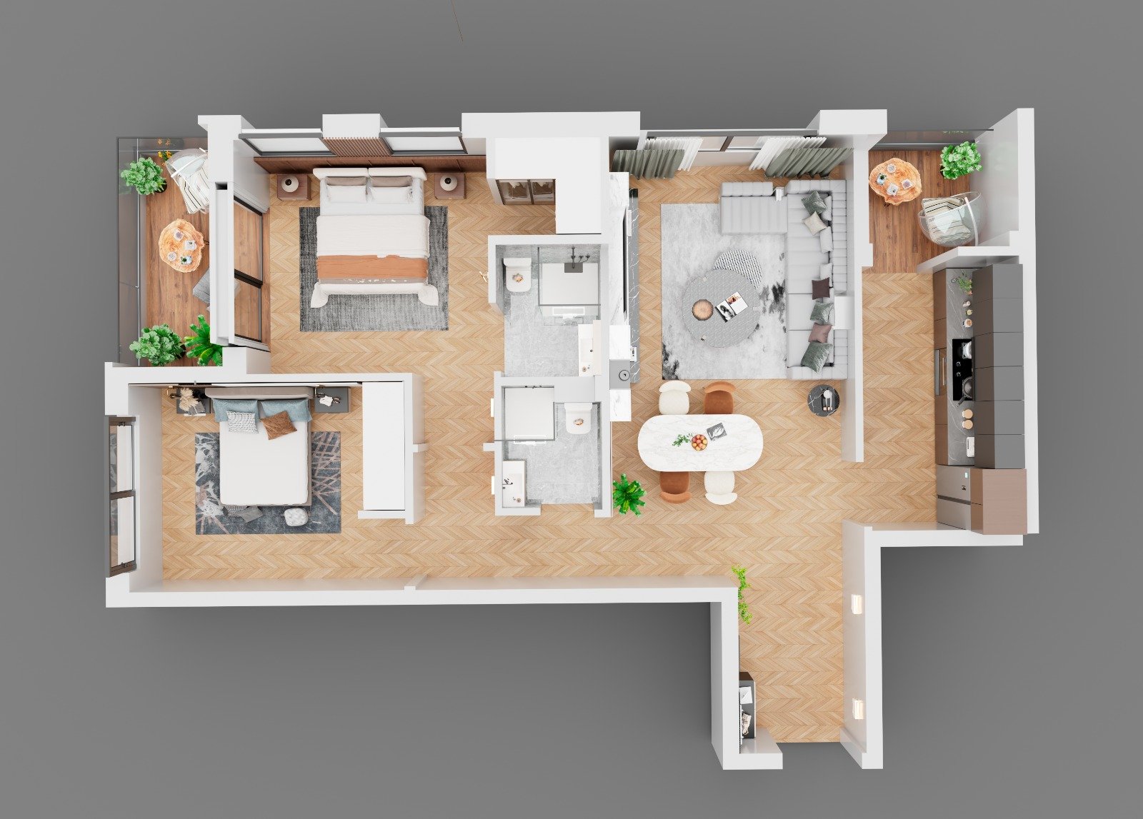 Visualisation 3D appartement Novara Living — terrasse