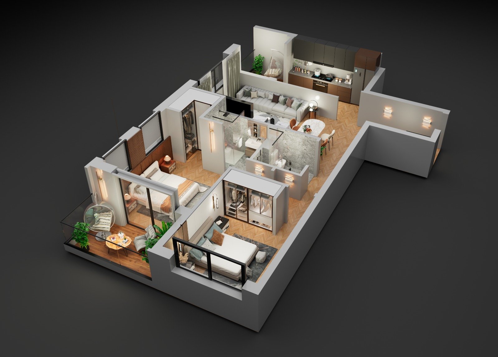 Visualisation 3D appartement Novara Living — chambre